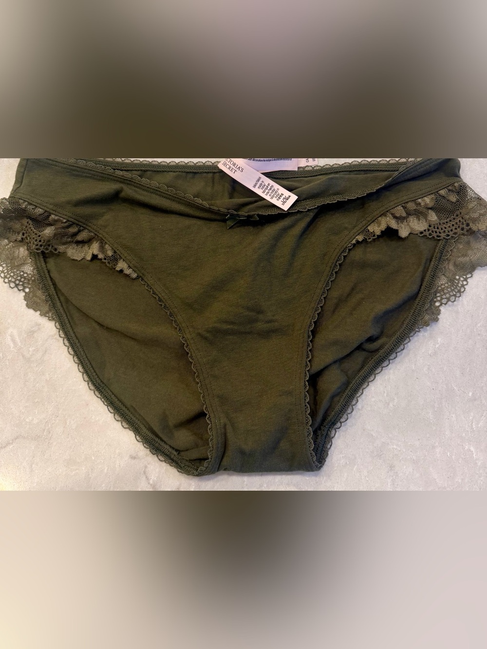 Brand New Victoria's Secret side Lace-Panel Bikini Briefs in an Olive Green colo